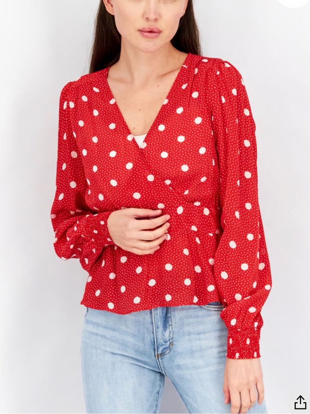 The Kooples Paris Red White Polka Dot Long Sleeve Wrap Blouse Size 3 / US L